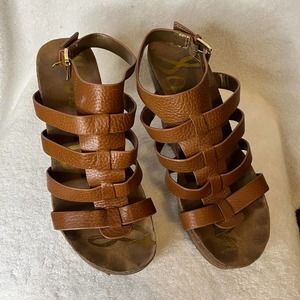 Sam Edelman Nayla Women's Brown Leather Gladiator Sandals Wedge Heels 10